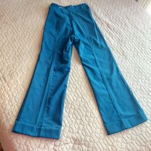 Vintage 70s Dittos Saddleback High Waisted Wide Leg Pants Teal Blue Size 25x27
